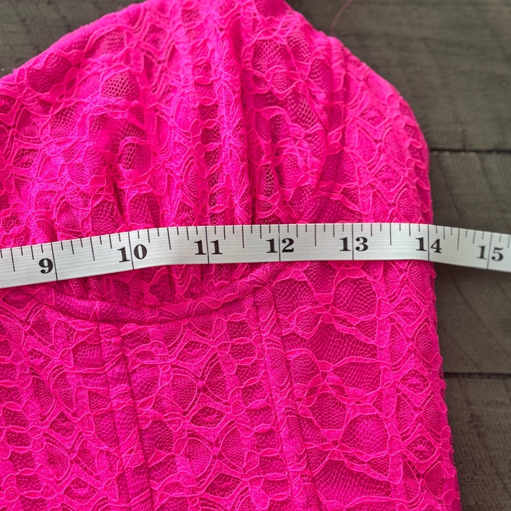 Betsey Johnson Dress Hot Pink Long Lace Dress Size 6 - Picture 9 of 10